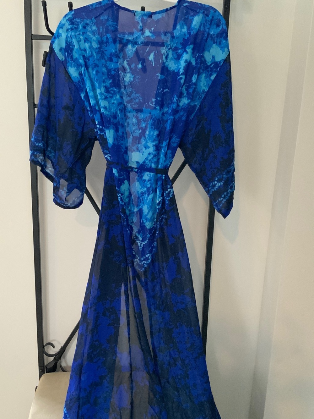 Women’s Blue Tie-Waist Swim Cover-Up Caftan - Picture 2 of 3